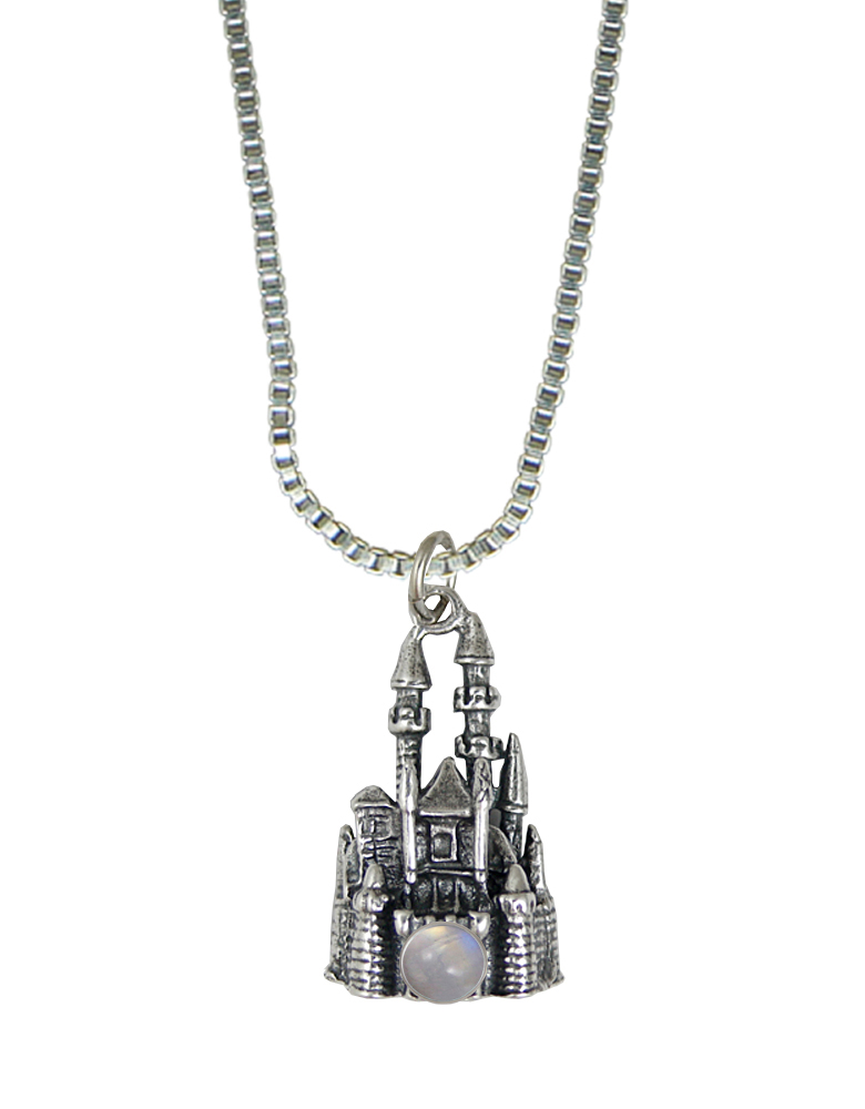 Sterling Silver 3D Queen's Castle Charm With Rainbow Moonstone